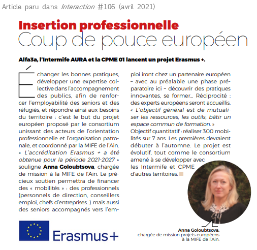 Article paru dans le magazine Interaction, concernant l&#039;accréditation Erasmus +